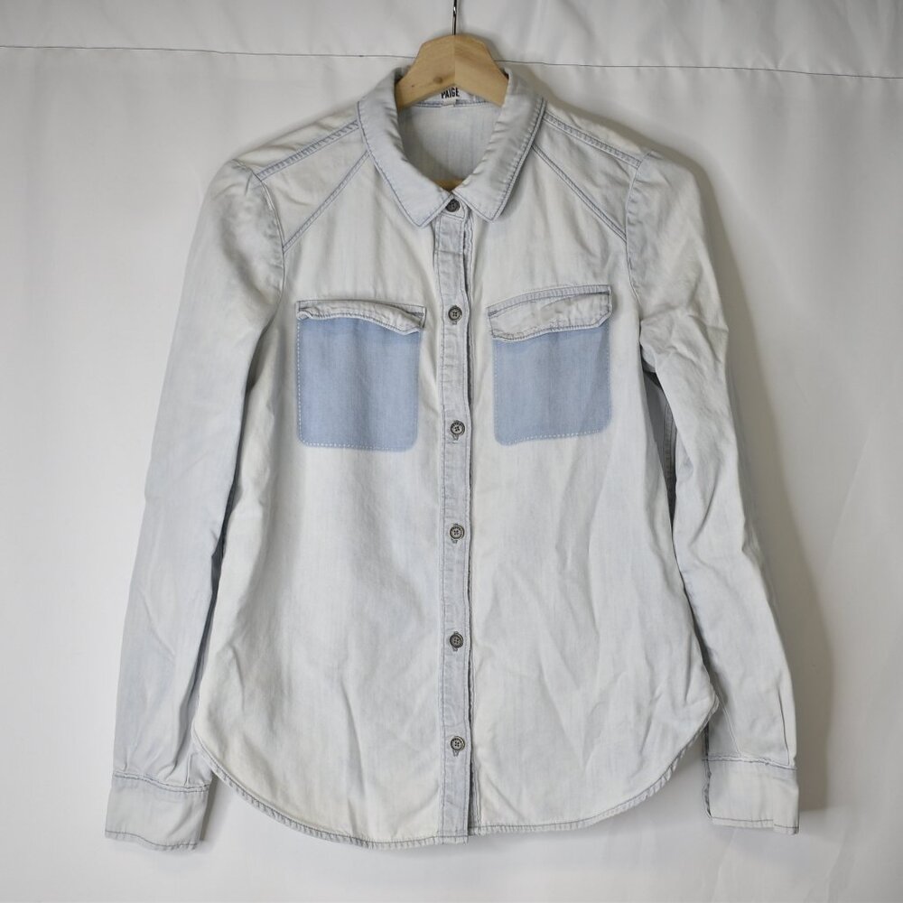 Paige Women's Top Chambray Button Up Blue Long Sleeve Cotton
